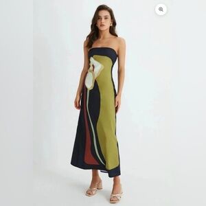 Commense Floral Print Split Tube Long Dress - Green